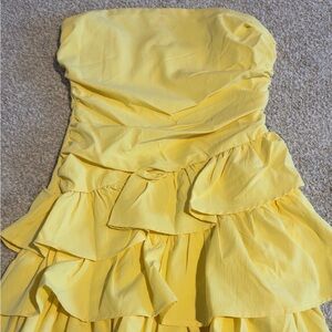 SHEIN Yellow Strapless Ruffle Dress